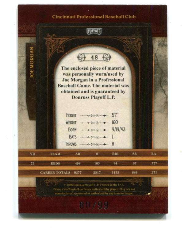 Joe Morgan 2008 Donruss Playoff Prime Cuts #48 Bat Card 80/99