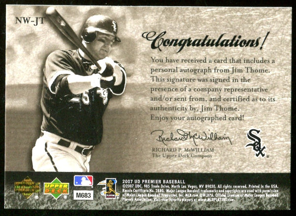 Jim Thome 2007 UD Premier Noteworthy Autographed Card #33/52