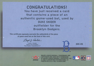 Duke Snider 2002 Fleer Bat Card