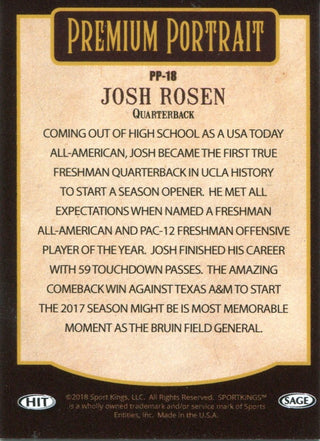 Josh Rosen 2018 Sage HIT Premium Portrait Rookie Card