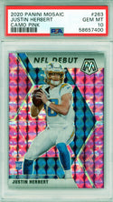 Justin Herbert 2020 Panini Mosaic Camo Pink Prizm Rookie Card #263 (PSA Gem MT 10)