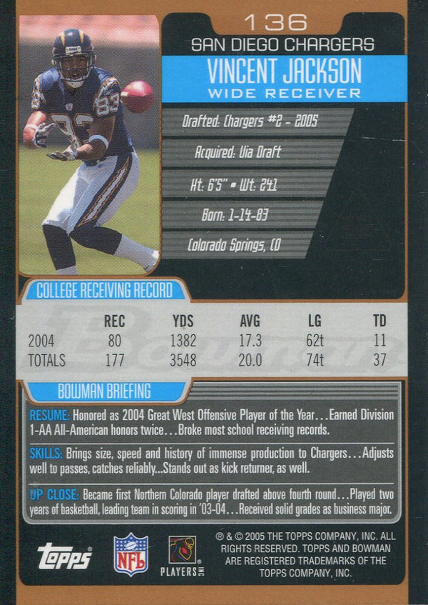Vincent Jackson 2005 Bowman Rookie Card