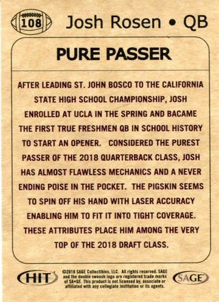 Josh Rosen 2018 Sage Aspire Rookie Card