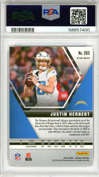 Justin Herbert 2020 Panini Mosaic Camo Pink Prizm Rookie Card #263 (PSA Gem MT 10)