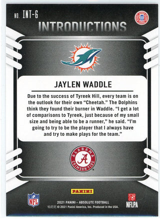 Jaylen Waddle 2021 Panini Absolute Introductions Rookie Card #INT-6