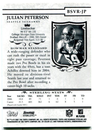 Topps Bowman Sterling Julian Peterson Authentic Player Worn Pro Bowl Jersey #BSVR-JP