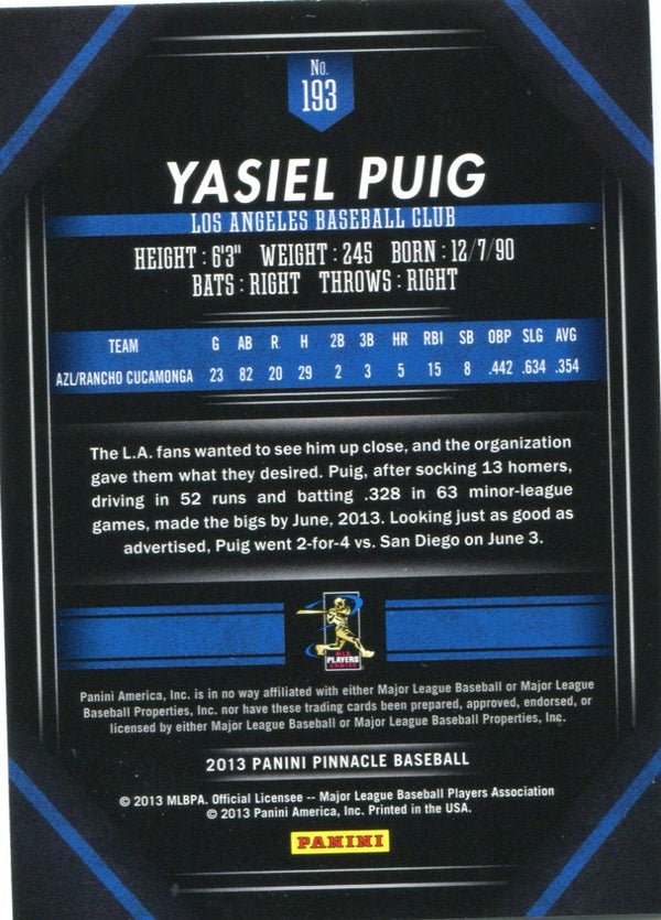 Yasiel Puig 2013 Panini Pinnacle Rookie Card