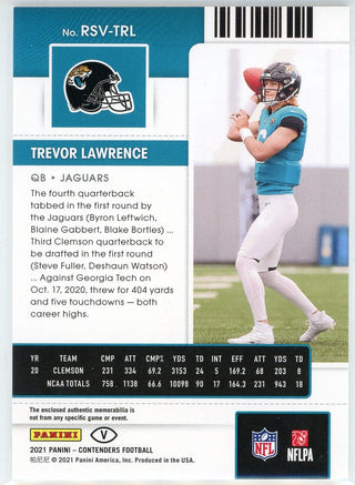 Trevor Lawrence 2021 Panini Contenders Rookie Ticket Patch Card #RSV-TRL