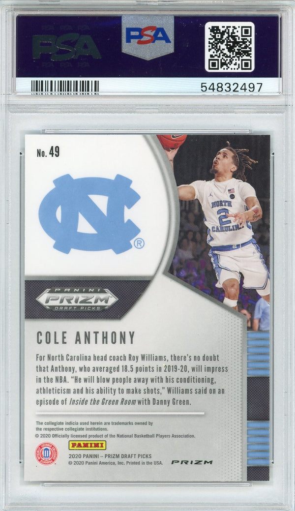 Cole Anthony 2020 Panini Prizm Draft Pick Hyper Prizm Rookie Card #49 (PSA)