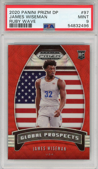 James Wiseman 2020 Panini Prizm Draft Pick Ruby Wave Rookie Card #97 (PSA)