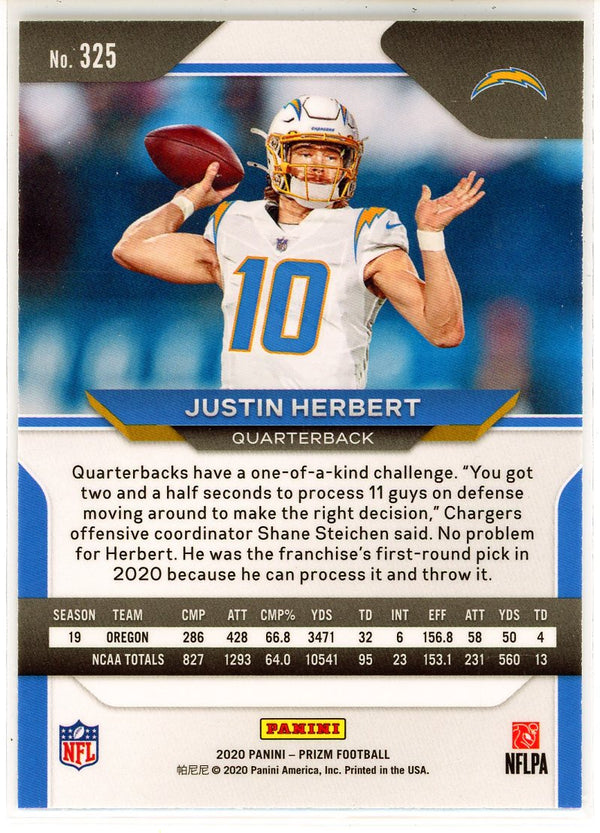 Justin Herbert 2020 Panini Prizm Rookie Card #325