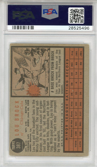 Lou Brock Autographed 1962 Topps Card #387 (PSA)