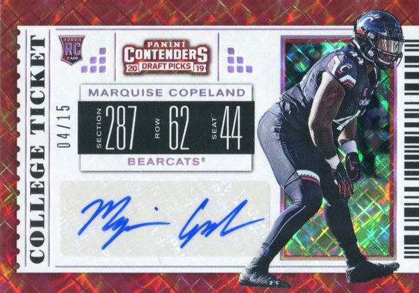 Marquise Copeland Autographed 2019 Contenders Draft Picks Rookie Card 4/15