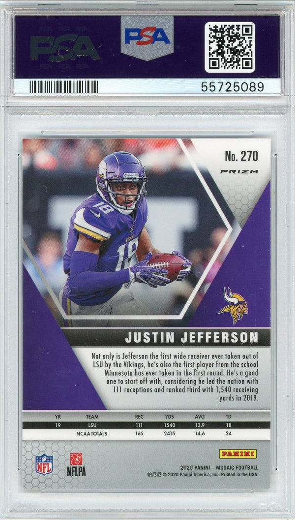 Justin Jefferson 2020 Panini Mosaic Reactive Blue Rookie Card #270 (PSA)