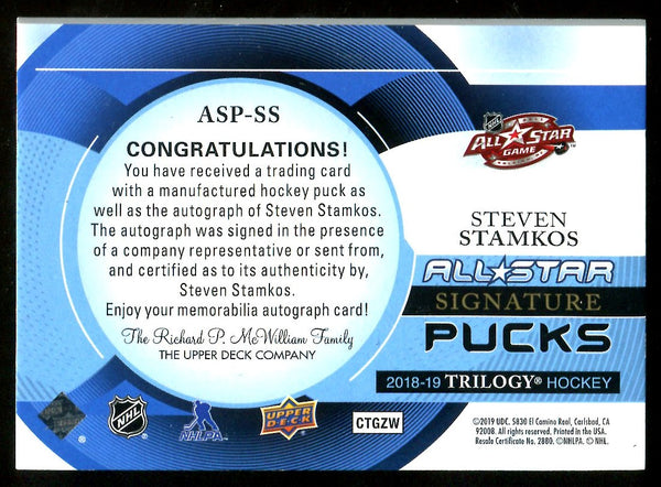 Steven Stamkos 2019 Upper Deck All Star Signatures Puck