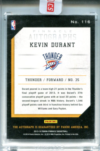 Kevin Durant Autographed 2013-14 Panini Pinnacle Card #116