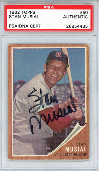 Stan Musial Autographed 1962 Topps Card #50 (PSA)
