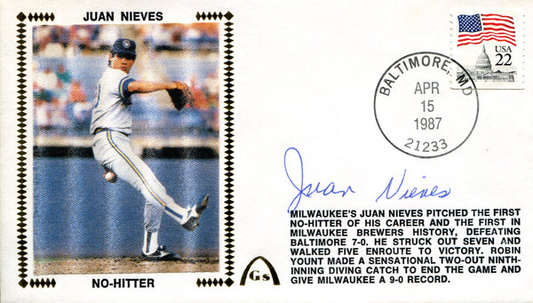 Juan Nieves Autographed April 15 1987 First Day Cover