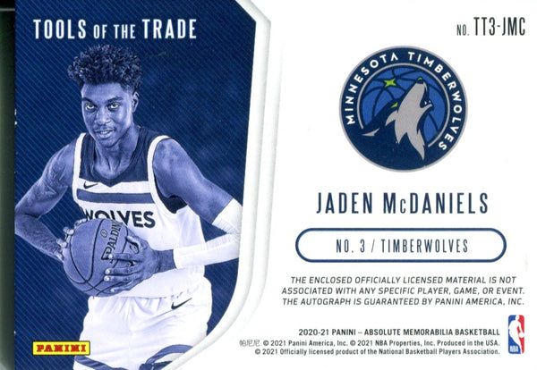 Jaden McDaniels 2020 Panini Absolute Autographed Tools Of The Trade Rookie Card 111/199 #TT3-JMC