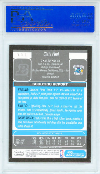 Chris Paul 2005 Bowman Draft Picks & Prospects Card #111 (PSA Mint 9)