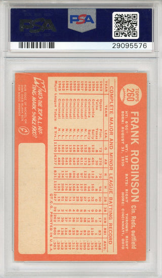 Frank Robinson "56 ROY" Autographed 1964 Topps Card #260 (PSA)