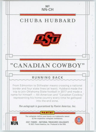 Chuba Hubbard "Canadian Cowboy" Autographed 2021 Panini National treasures Collegiate Rookie Card