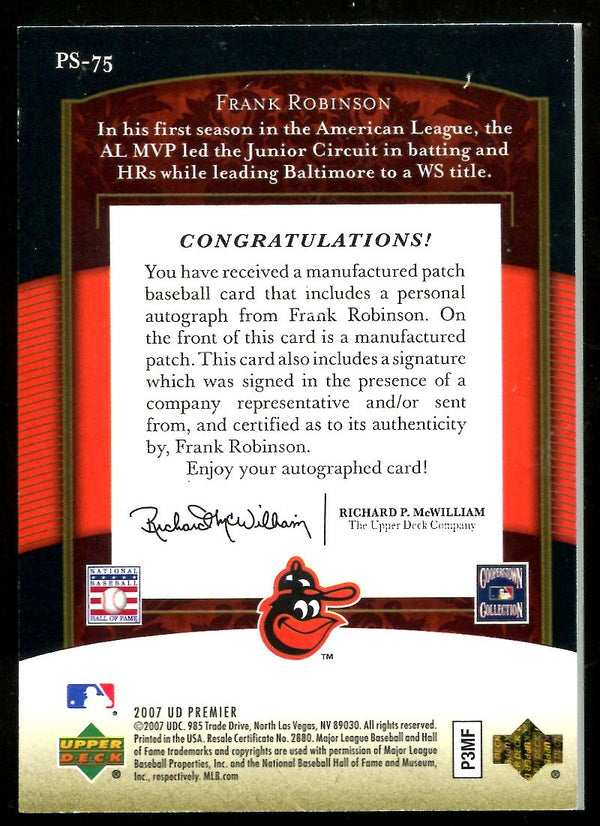 Frank Robinson 2007 Autographed Card & Patch #13/25