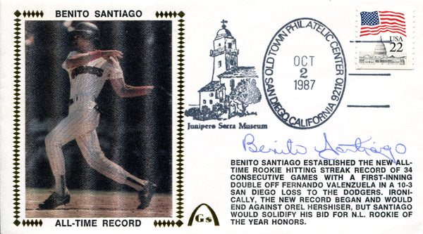 Benito Santiago Autographed Oct 2 1987 First Day Cover