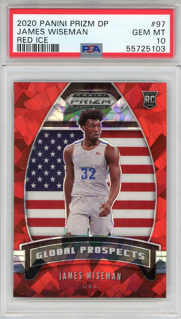 James Wiseman 2020 Panini Prizm Draft Pick Red Cracked Ice Rookie Card #97 (PSA)