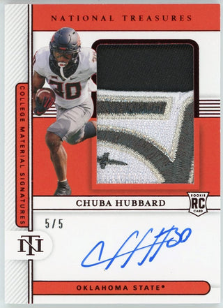 Chuba Hubbard Autographed 2021 Panini National treasures Collegiate Rookie Jersey Card