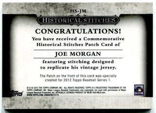 Joe Morgan Topps Historical Stiches Replica Jersey Patch Card #HS-JM