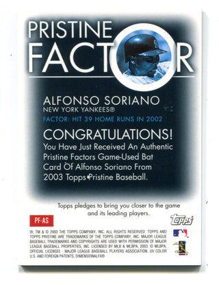 Alfonso Soriano 2003 Topps Pristine Factor #PFAS Bat Card