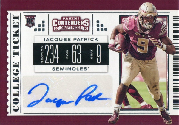 Jacques Patrick Autographed 2019 Contenders Draft Picks Rookie Card
