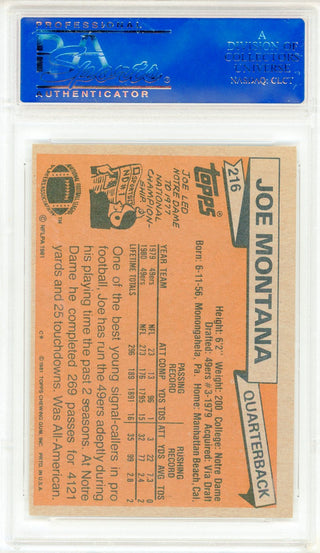 Joe Montana 1981 Topps Card #216 (PSA Mint 9)