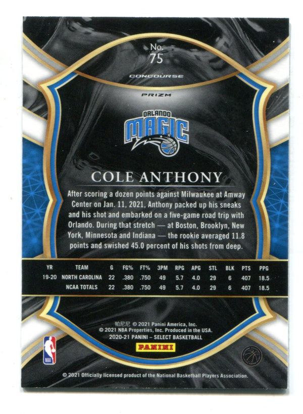 Cole Anthony 2020-21 Panini Select Red/White/Blue Concourse Prizm #75 Card