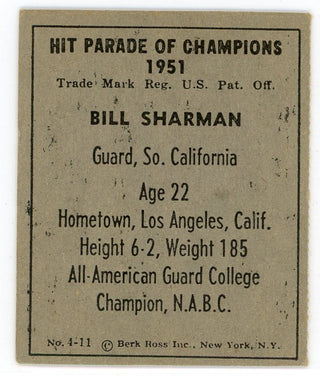 Bill Sharman 1951 Berk Ross Card #4-11