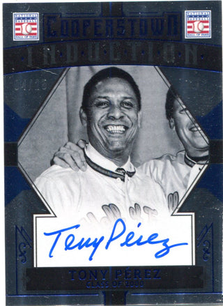 Tony Perez Autographed 2015 Panini Cooperstown Induction Blue Border Autographed Card #4/25