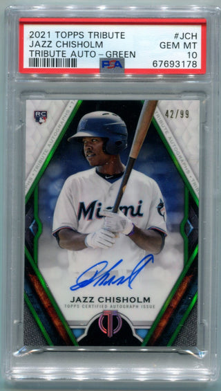 2021 Topps Tribute Jazz Chisolm Auto Green 42/99 PSA 10