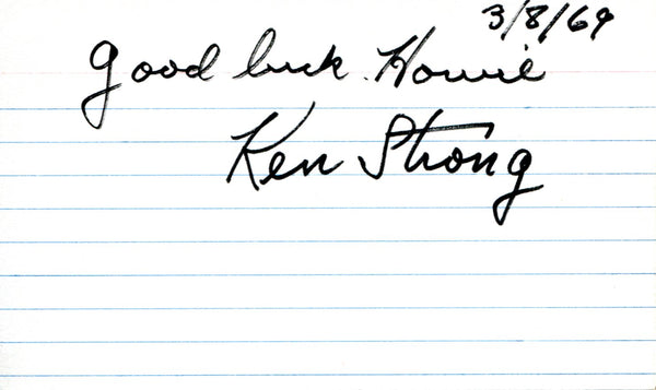 Ken Strong Autographed 3x5 Card