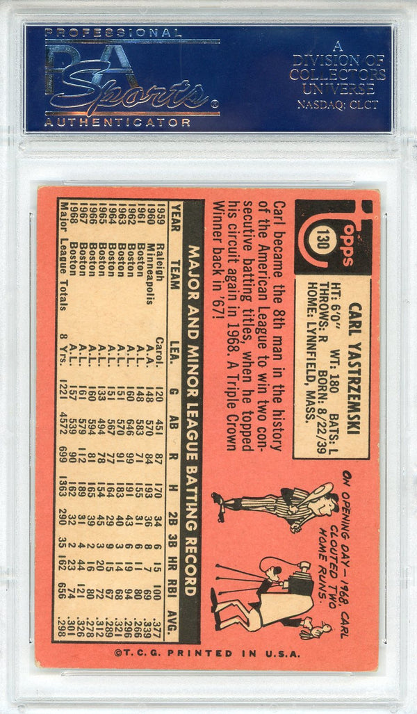 Carl Yastrzemski Autographed 1969 Topps Card #130 (PSA)