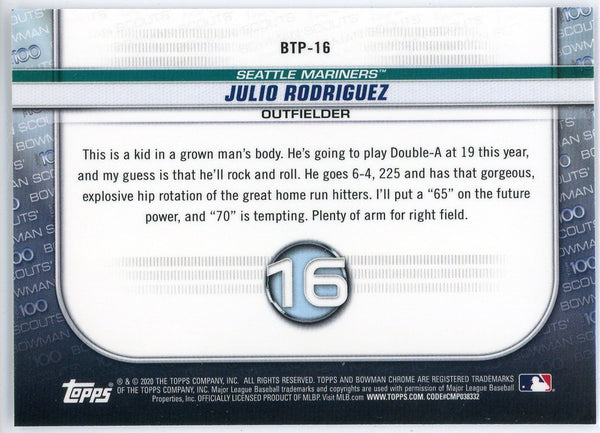 Julio Rodriguez 2020 Bowman Chrome Bowman Scouts Top 100 Card #BTP-16