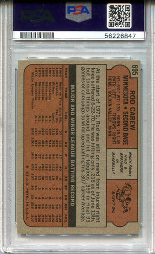 Rod Carew 1972 Topps #695 PSA NM 7 Card