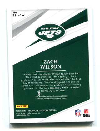 Zach Wilson 2021 Panini Immaculate Collection Patch #ITJZW /49 Card