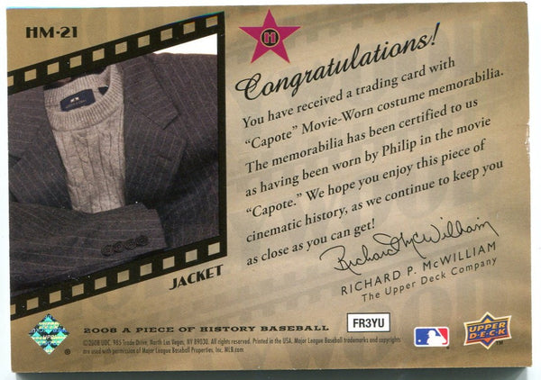 Upper Deck A Piece of Hollywood 2005 Jacket from "Capote" Philip Seymour Hoffman Used piece of Jacket Card