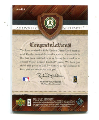 Rich Harden 2007 Upper Deck Artifacts Jersey Card #AAHA 91/199