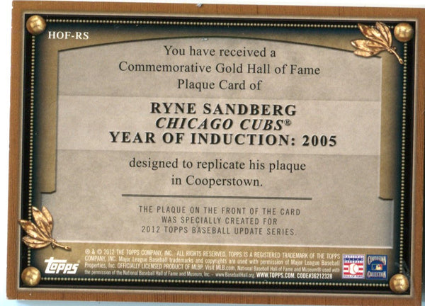 Ryne Sandberg 2012 HOF Plaque Card #HOFRS Card