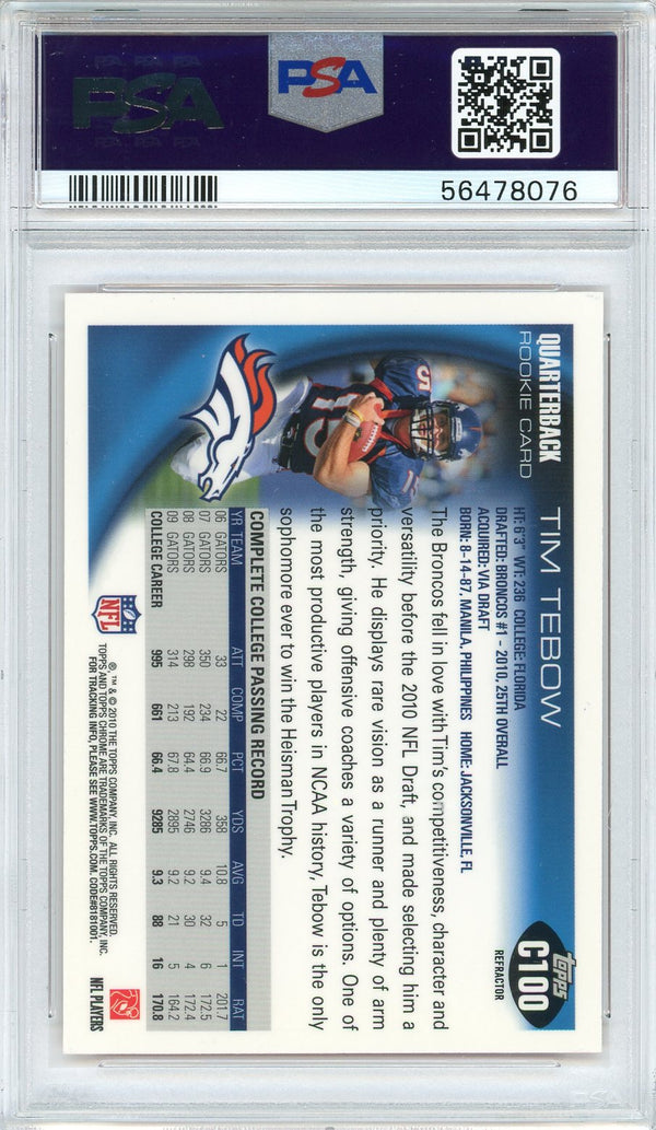 Tim Tebow 2010 Topps Chrome Mint ROOKIE Card #C100