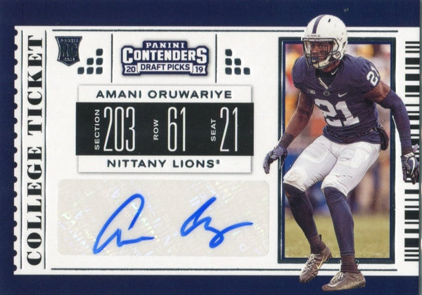 Amani Oruwariye Autographed 2019 Contenders Draft Picks Rookie Card