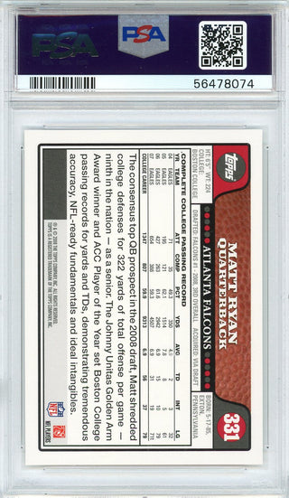 Matt Ryan 2008 Topps Rookie Card #331 (PSA)
