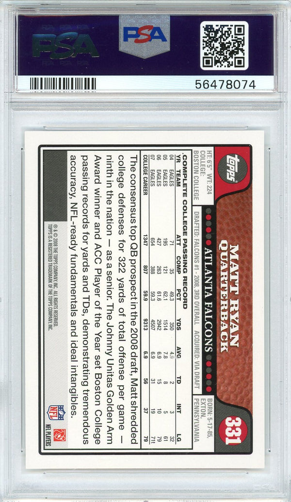 Matt Ryan 2008 Topps Rookie Card #331 (PSA)